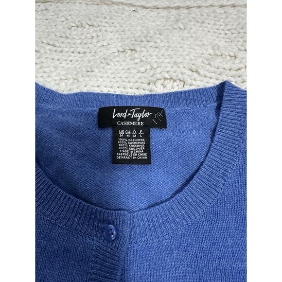 Lord & Taylor Blue Cashmere Cardigan Sweater Women’s M Button Front - Picture 4 of 7
